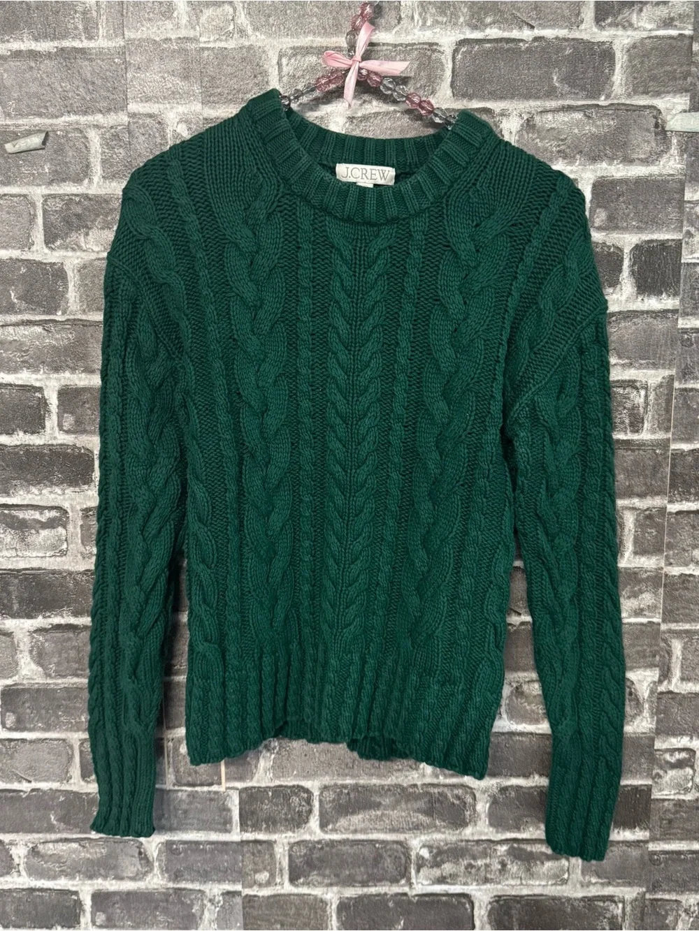 J. Crew Cable-knit crewneck sweater Midnight Foliage dark green